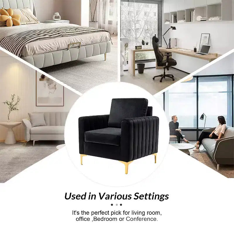Iapygia Contemporary Tufted Wooden Upholstered Club Chair with Metal Legs for Bedroom and Living Room Club Chair| ART OF LIVING DESIGNS