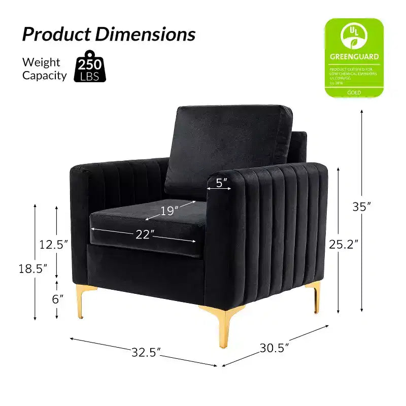 Iapygia Contemporary Tufted Wooden Upholstered Club Chair with Metal Legs for Bedroom and Living Room Club Chair| ART OF LIVING DESIGNS