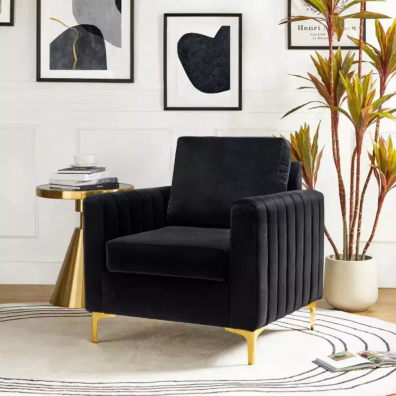 Iapygia Contemporary Tufted Wooden Upholstered Club Chair with Metal Legs for Bedroom and Living Room Club Chair| ART OF LIVING DESIGNS