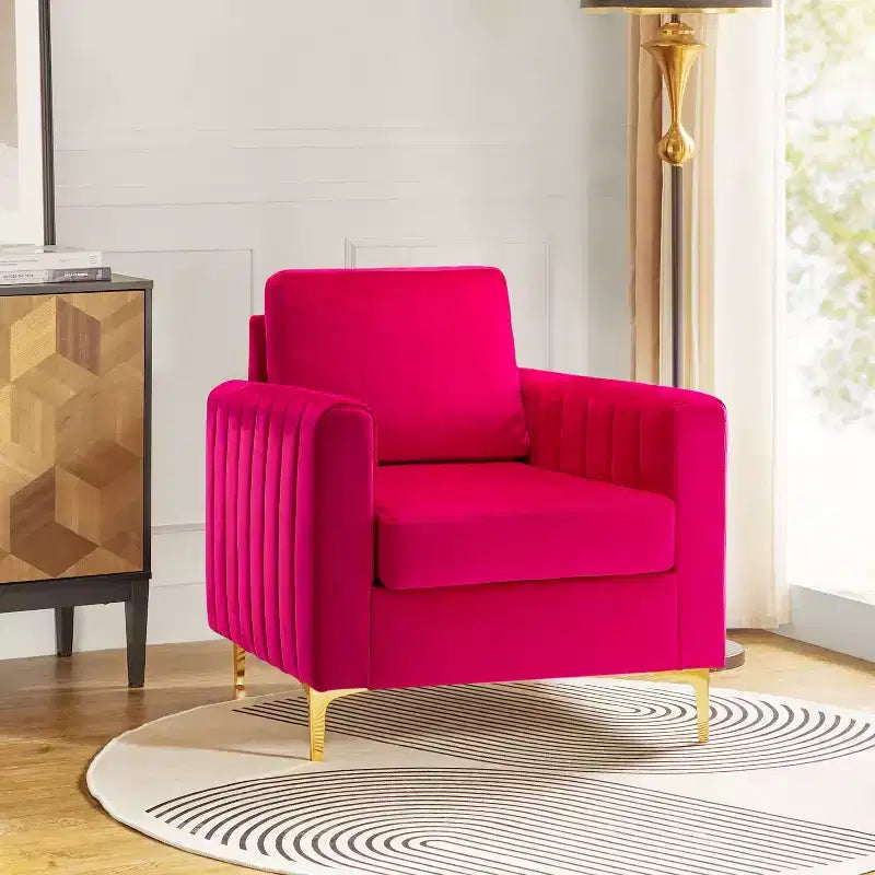 Iapygia Contemporary Tufted Wooden Upholstered Club Chair with Metal Legs for Bedroom and Living Room Club Chair| ART OF LIVING DESIGNS