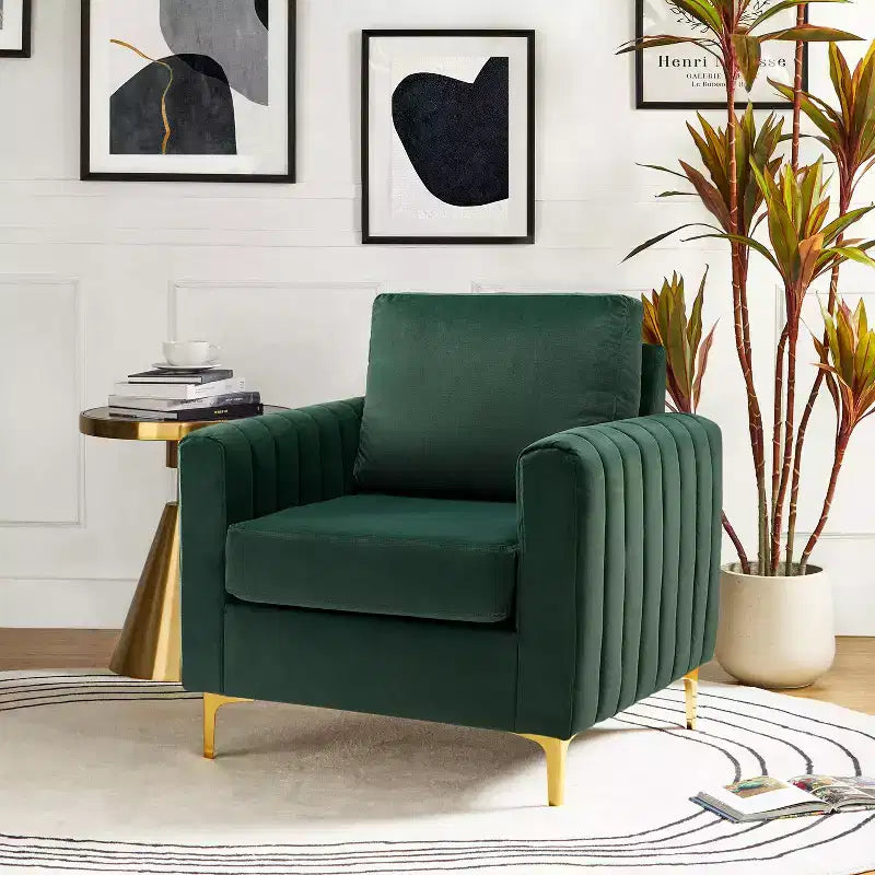 Iapygia Contemporary Tufted Wooden Upholstered Club Chair with Metal Legs for Bedroom and Living Room Club Chair| ART OF LIVING DESIGNS