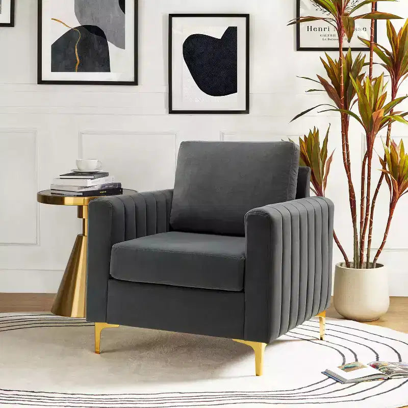 Iapygia Contemporary Tufted Wooden Upholstered Club Chair with Metal Legs for Bedroom and Living Room Club Chair| ART OF LIVING DESIGNS