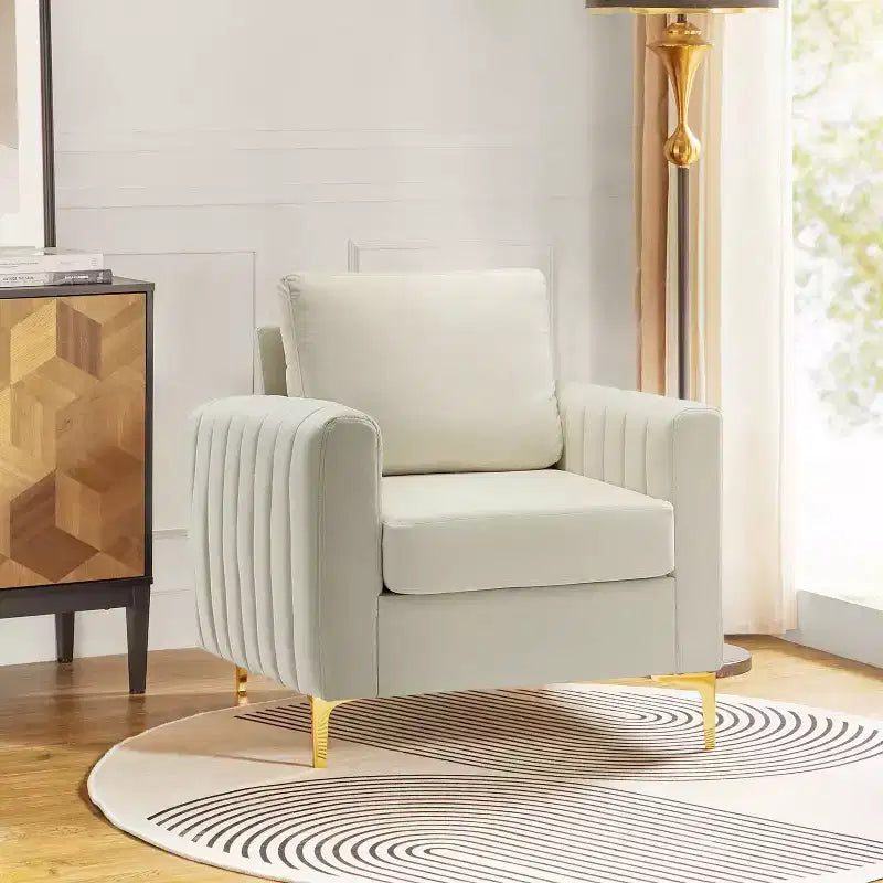 Iapygia Contemporary Tufted Wooden Upholstered Club Chair with Metal Legs for Bedroom and Living Room Club Chair| ART OF LIVING DESIGNS