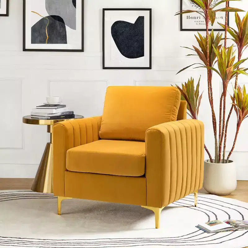 Iapygia Contemporary Tufted Wooden Upholstered Club Chair with Metal Legs for Bedroom and Living Room Club Chair| ART OF LIVING DESIGNS