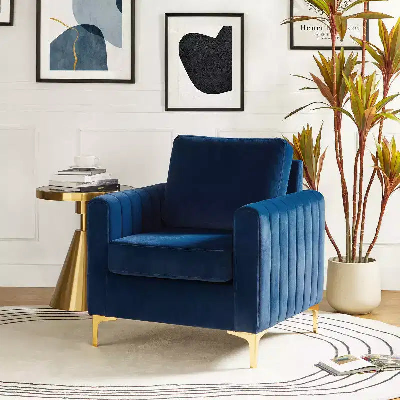 Iapygia Contemporary Tufted Wooden Upholstered Club Chair with Metal Legs for Bedroom and Living Room Club Chair| ART OF LIVING DESIGNS