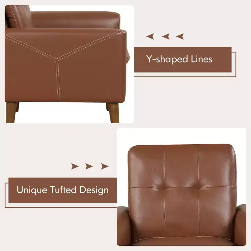 Costway Modern Accent Chair PU Leather Armchair Sofa Chair with Solid Wood Legs