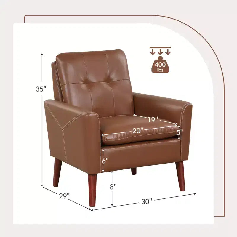 Costway Modern Accent Chair PU Leather Armchair Sofa Chair with Solid Wood Legs