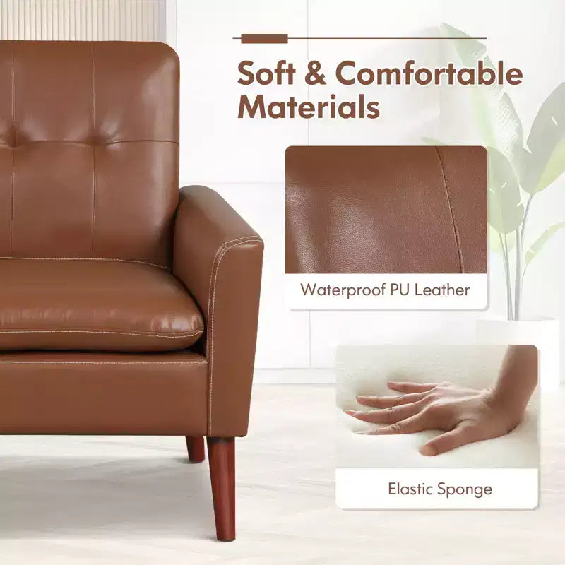 Costway Modern Accent Chair PU Leather Armchair Sofa Chair with Solid Wood Legs