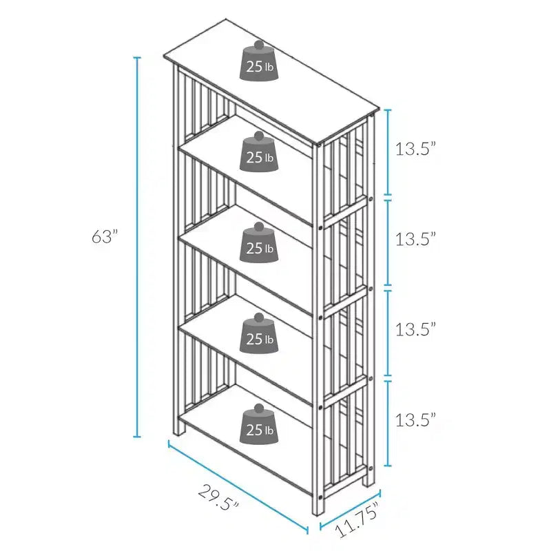 63 5 Tier Mission Style Bookcase - Flora Home
