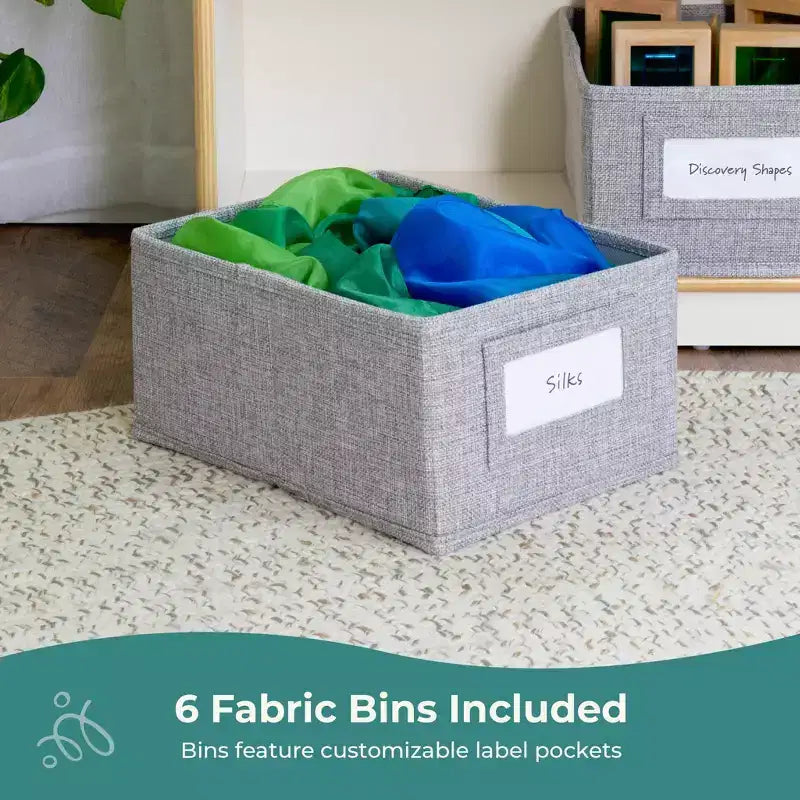 Guidecraft EdQ Book and Bin Browser: Wooden Bookcase with Tiered Shelves and Cubbies, Toddler Playroom Furniture and Cube Organizer