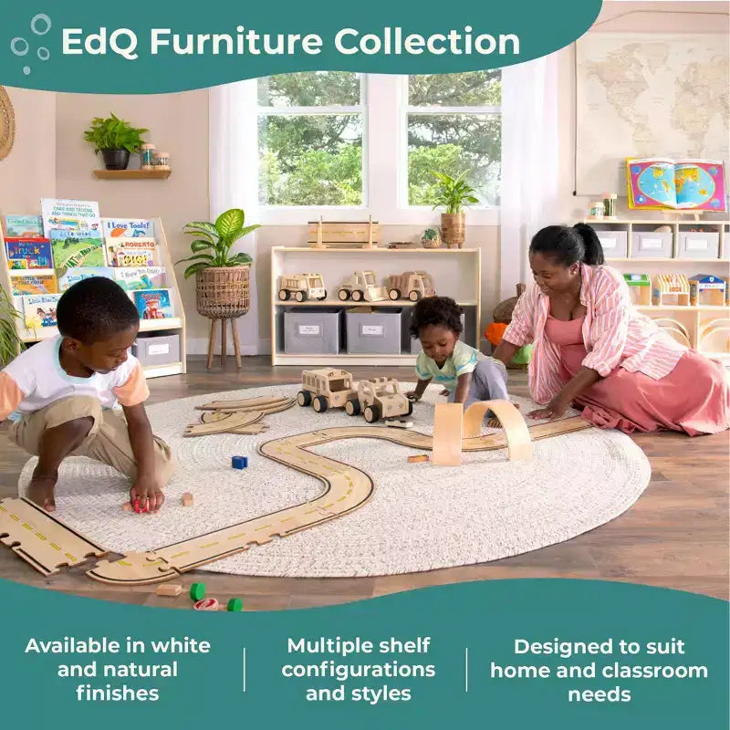 Guidecraft EdQ Book and Bin Browser: Wooden Bookcase with Tiered Shelves and Cubbies, Toddler Playroom Furniture and Cube Organizer