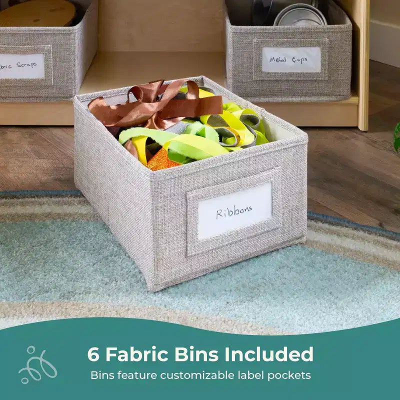 Guidecraft EdQ Book and Bin Browser: Wooden Bookcase with Tiered Shelves and Cubbies, Toddler Playroom Furniture and Cube Organizer