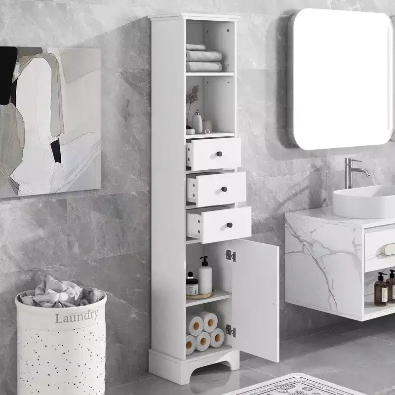 Tall Bathroom Cabinet with 3 Drawers and Adjustable Shelves - ModernLuxe