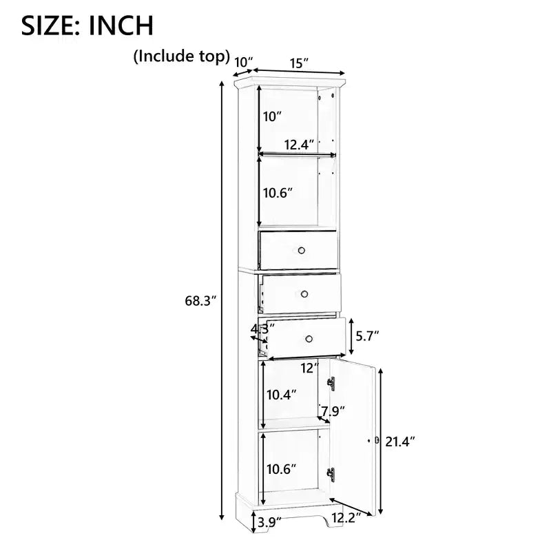 Tall Bathroom Cabinet with 3 Drawers and Adjustable Shelves - ModernLuxe