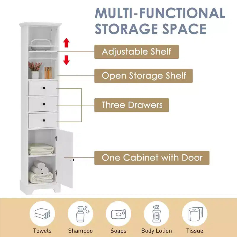 Tall Bathroom Cabinet with 3 Drawers and Adjustable Shelves - ModernLuxe