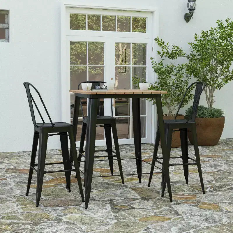 Merrick Lane Indoor/Outdoor Bar Top Table, 31.5 Square All Weather Poly Resin Top with Steel base