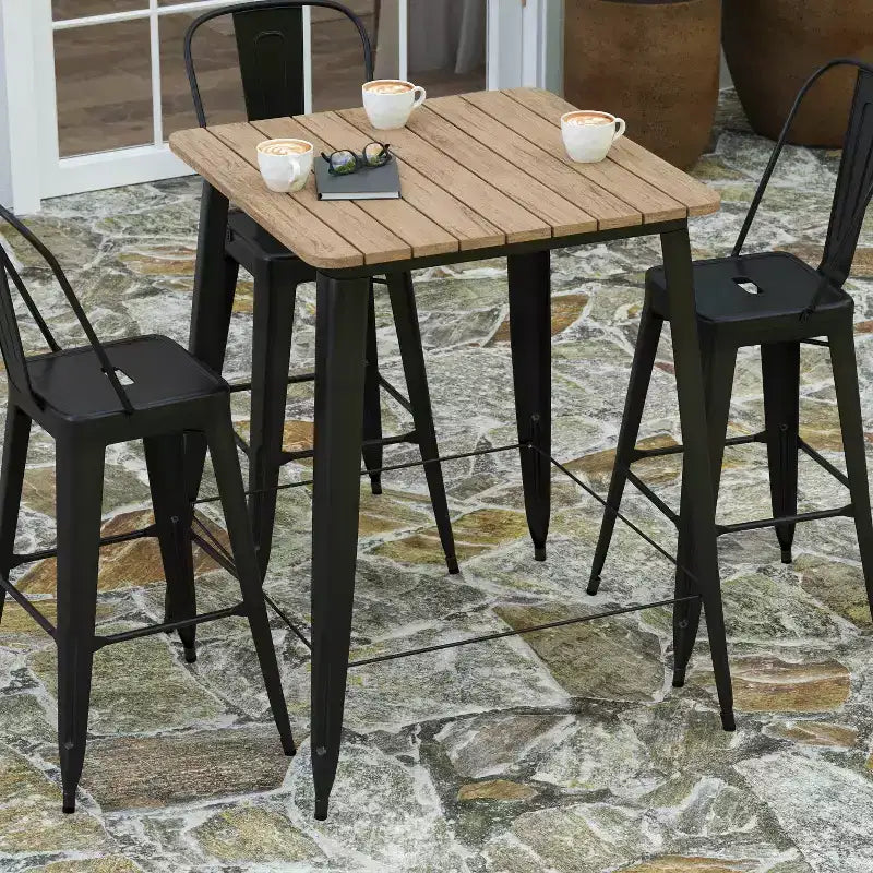 Merrick Lane Indoor/Outdoor Bar Top Table, 31.5 Square All Weather Poly Resin Top with Steel base