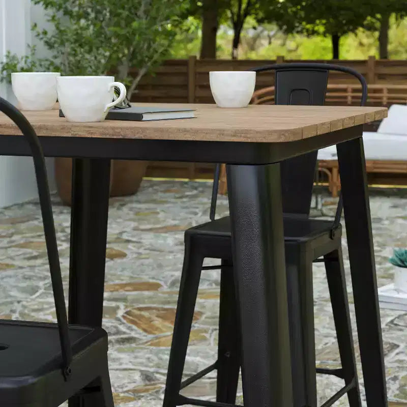 Merrick Lane Indoor/Outdoor Bar Top Table, 31.5 Square All Weather Poly Resin Top with Steel base