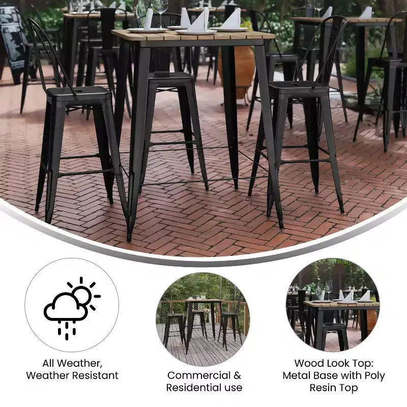 Merrick Lane Indoor/Outdoor Bar Top Table, 31.5 Square All Weather Poly Resin Top with Steel base