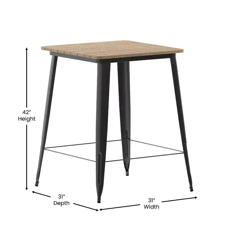 Merrick Lane Indoor/Outdoor Bar Top Table, 31.5 Square All Weather Poly Resin Top with Steel base