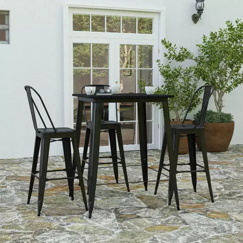 Merrick Lane Indoor/Outdoor Bar Top Table, 31.5 Square All Weather Poly Resin Top with Steel base
