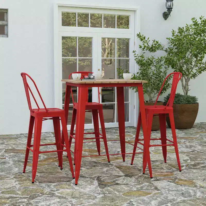 Merrick Lane Indoor/Outdoor Bar Top Table, 31.5 Square All Weather Poly Resin Top with Steel base