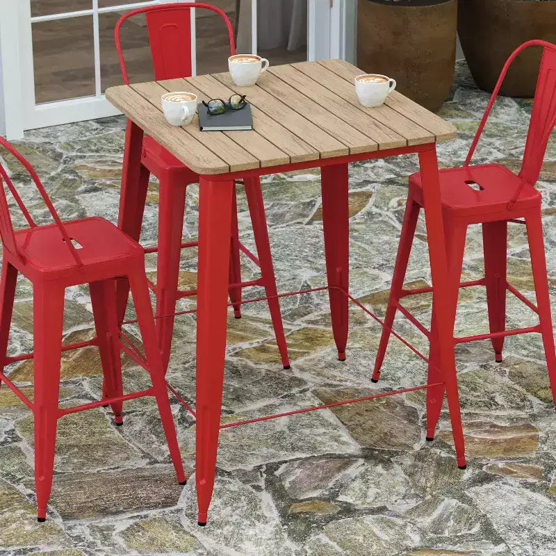 Merrick Lane Indoor/Outdoor Bar Top Table, 31.5 Square All Weather Poly Resin Top with Steel base