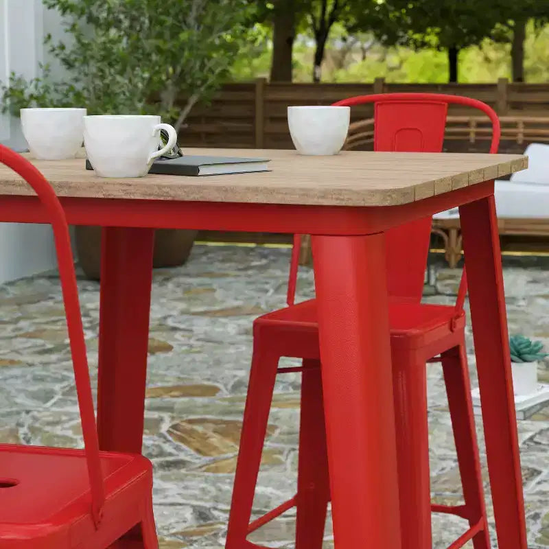 Merrick Lane Indoor/Outdoor Bar Top Table, 31.5 Square All Weather Poly Resin Top with Steel base