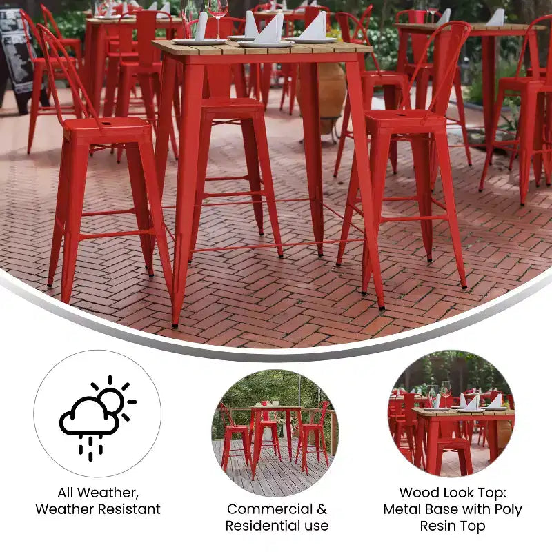 Merrick Lane Indoor/Outdoor Bar Top Table, 31.5 Square All Weather Poly Resin Top with Steel base