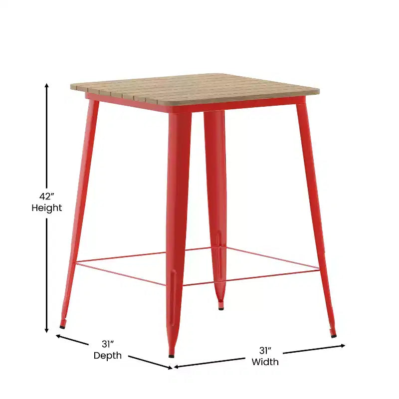Merrick Lane Indoor/Outdoor Bar Top Table, 31.5 Square All Weather Poly Resin Top with Steel base