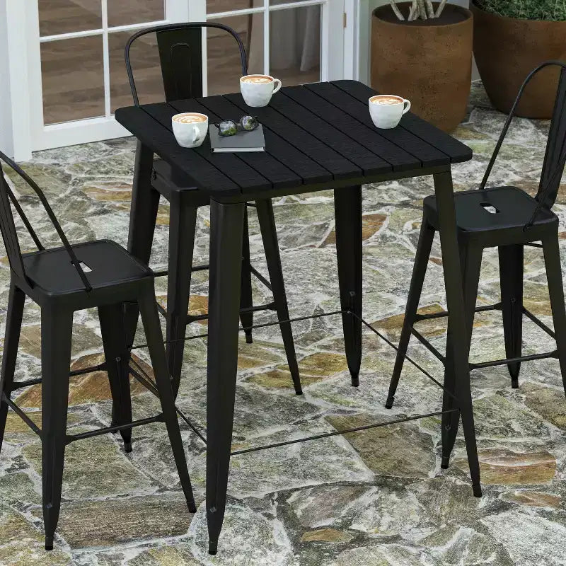 Merrick Lane Indoor/Outdoor Bar Top Table, 31.5 Square All Weather Poly Resin Top with Steel base