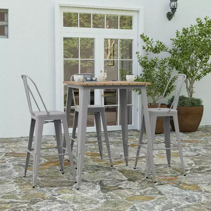 Merrick Lane Indoor/Outdoor Bar Top Table, 31.5 Square All Weather Poly Resin Top with Steel base