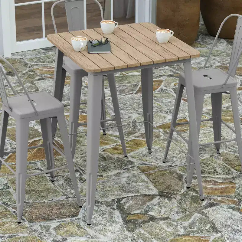 Merrick Lane Indoor/Outdoor Bar Top Table, 31.5 Square All Weather Poly Resin Top with Steel base