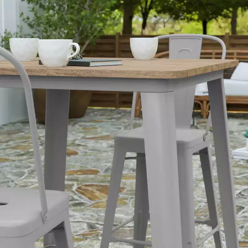 Merrick Lane Indoor/Outdoor Bar Top Table, 31.5 Square All Weather Poly Resin Top with Steel base
