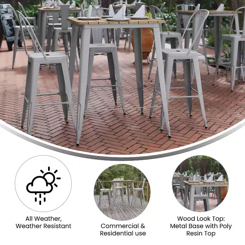 Merrick Lane Indoor/Outdoor Bar Top Table, 31.5 Square All Weather Poly Resin Top with Steel base