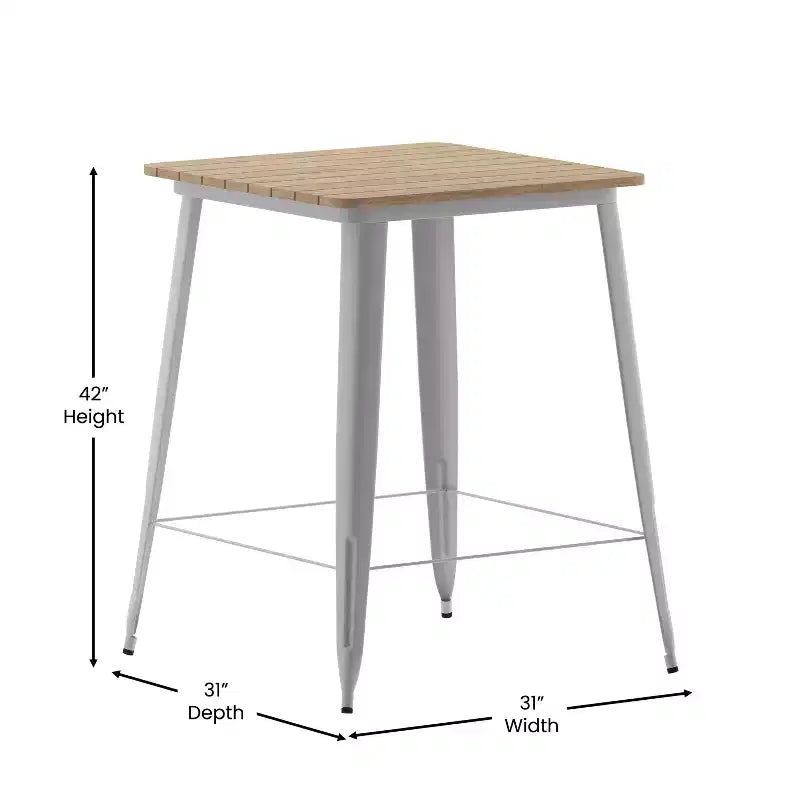 Merrick Lane Indoor/Outdoor Bar Top Table, 31.5 Square All Weather Poly Resin Top with Steel base