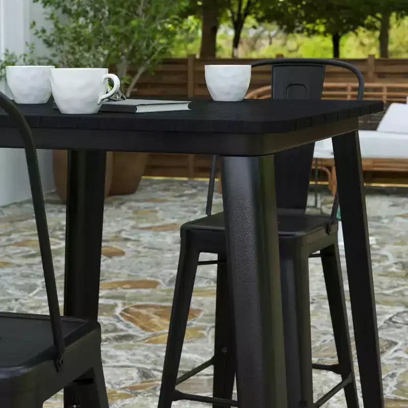 Merrick Lane Indoor/Outdoor Bar Top Table, 31.5 Square All Weather Poly Resin Top with Steel base