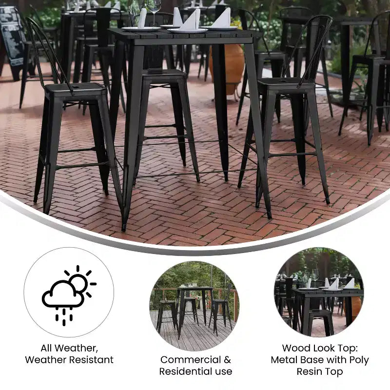 Merrick Lane Indoor/Outdoor Bar Top Table, 31.5 Square All Weather Poly Resin Top with Steel base
