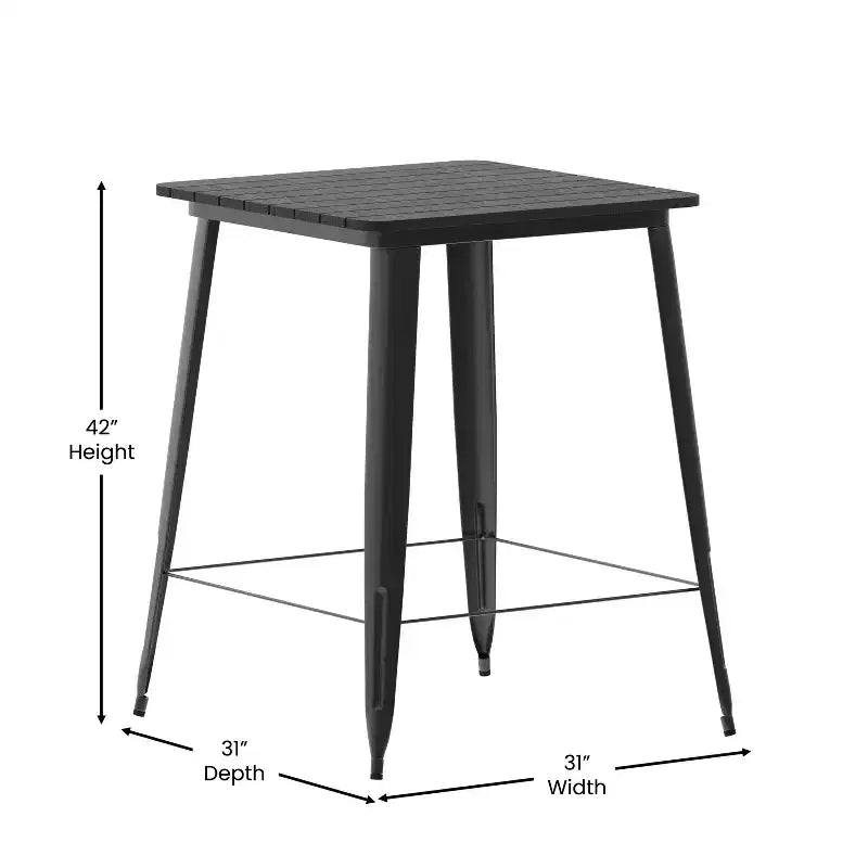 Merrick Lane Indoor/Outdoor Bar Top Table, 31.5 Square All Weather Poly Resin Top with Steel base