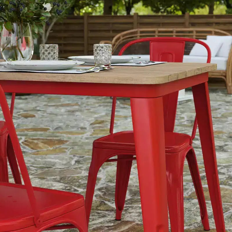 Merrick Lane Indoor/Outdoor Dining Table with Umbrella Hole, 30 x 60 All Weather Poly Resin Top and Steel Base