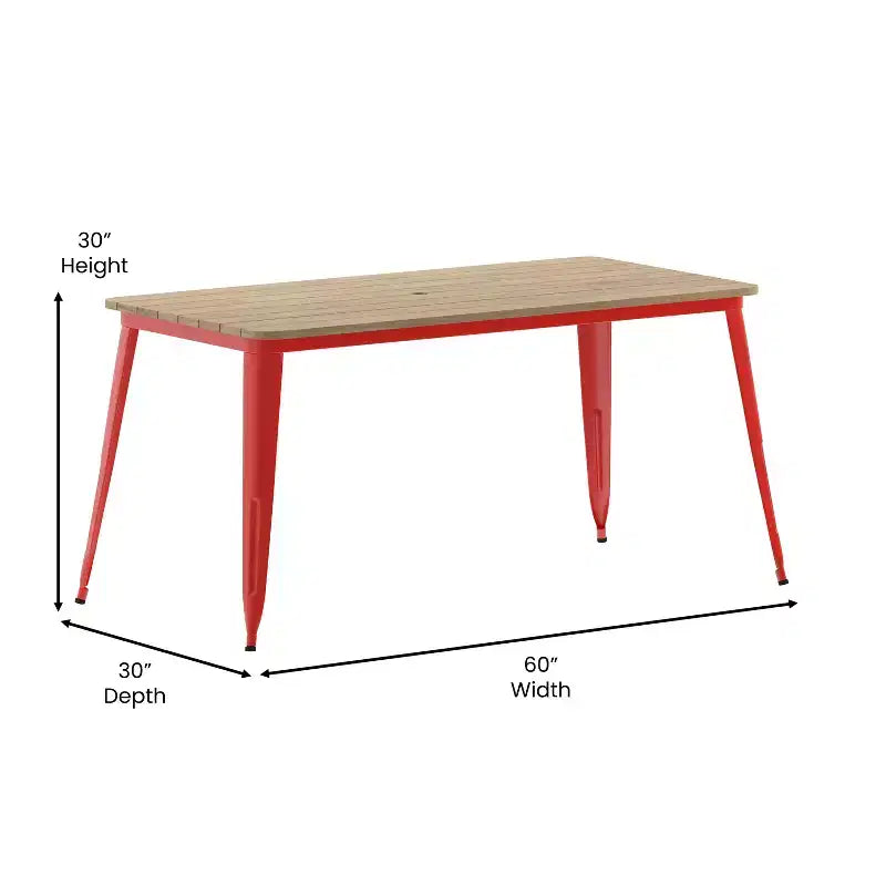 Merrick Lane Indoor/Outdoor Dining Table with Umbrella Hole, 30 x 60 All Weather Poly Resin Top and Steel Base