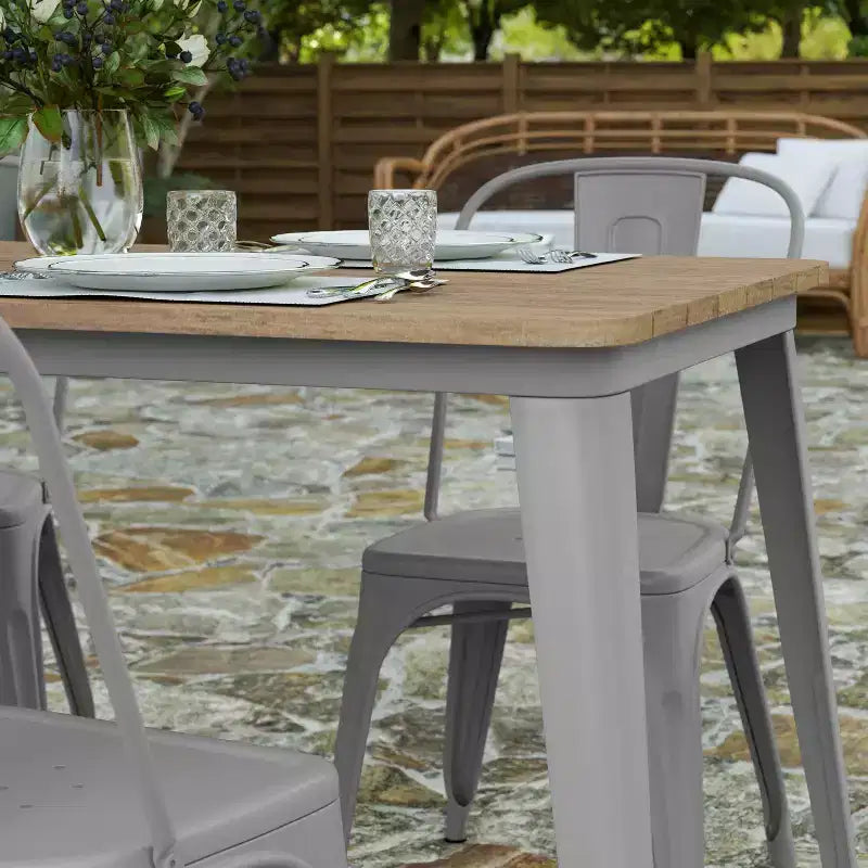 Merrick Lane Indoor/Outdoor Dining Table with Umbrella Hole, 30 x 60 All Weather Poly Resin Top and Steel Base