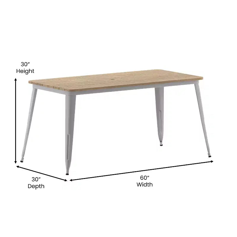 Merrick Lane Indoor/Outdoor Dining Table with Umbrella Hole, 30 x 60 All Weather Poly Resin Top and Steel Base