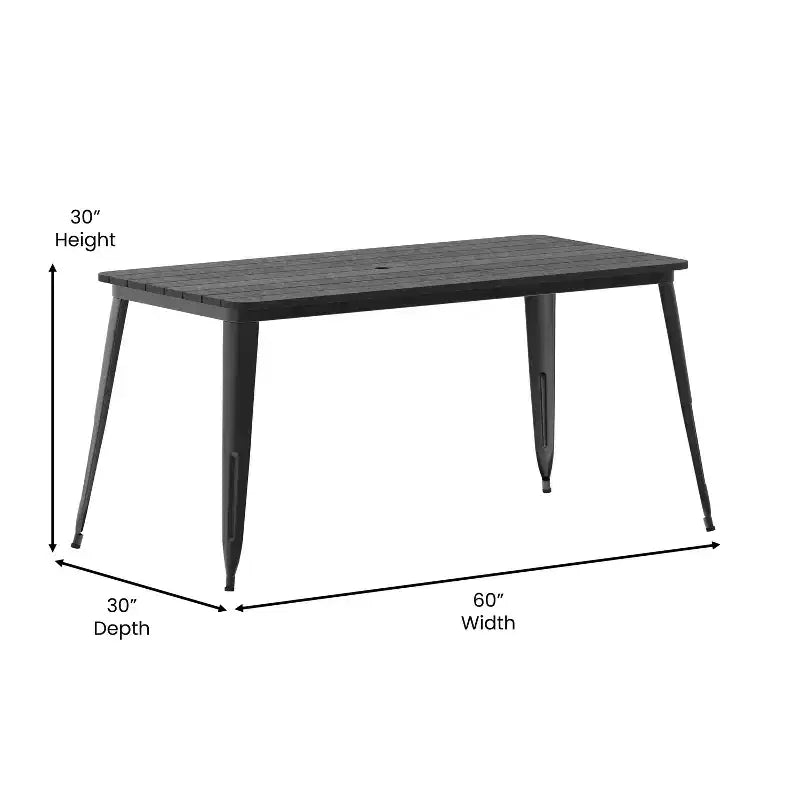 Merrick Lane Indoor/Outdoor Dining Table with Umbrella Hole, 30 x 60 All Weather Poly Resin Top and Steel Base