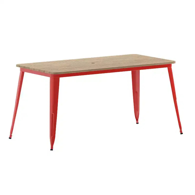 Merrick Lane Indoor/Outdoor Dining Table with Umbrella Hole, 30 x 60 All Weather Poly Resin Top and Steel Base