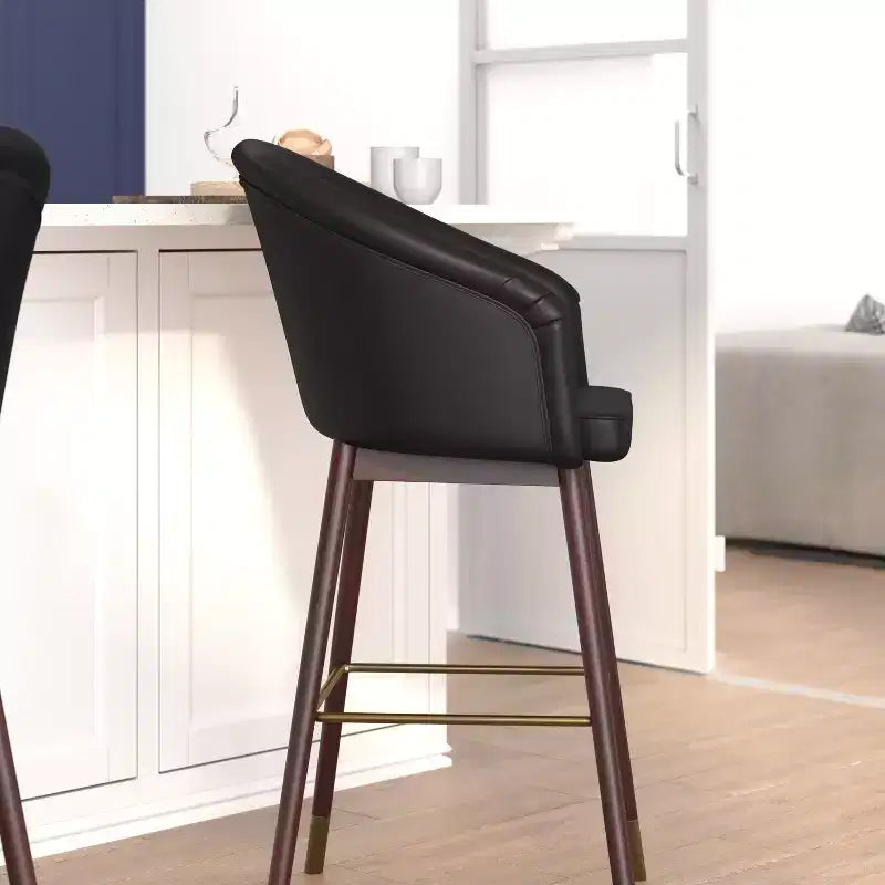 Emma and Oliver Upholstered Bar Height Dining Stool with Wood Frame