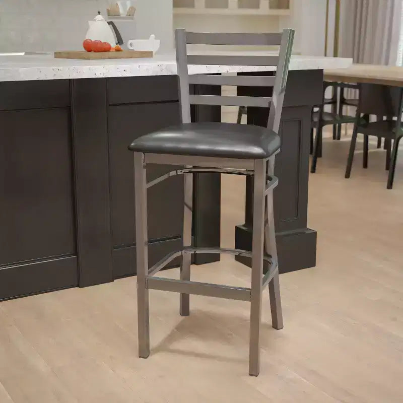 Emma and Oliver 2 Pack Clear Coated Ladder Back Metal Restaurant Barstool