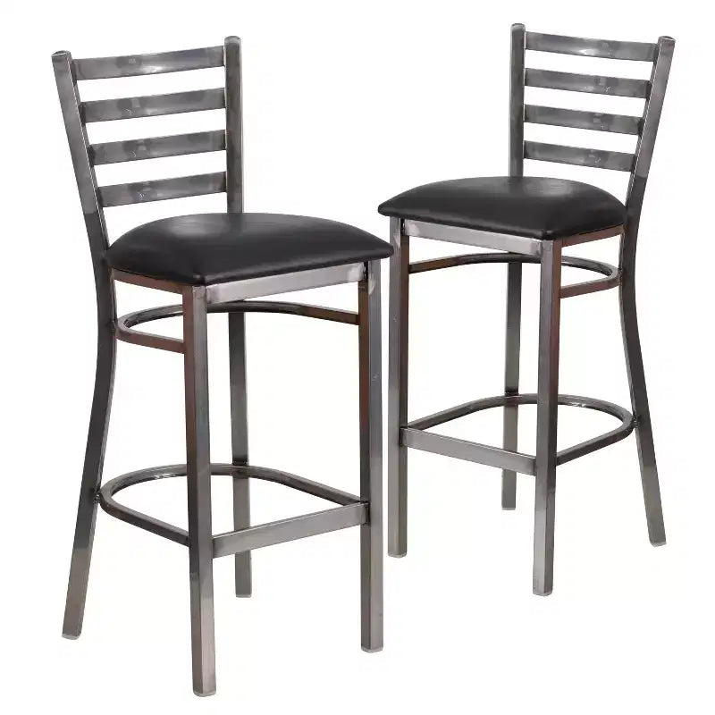 Emma and Oliver 2 Pack Clear Coated Ladder Back Metal Restaurant Barstool