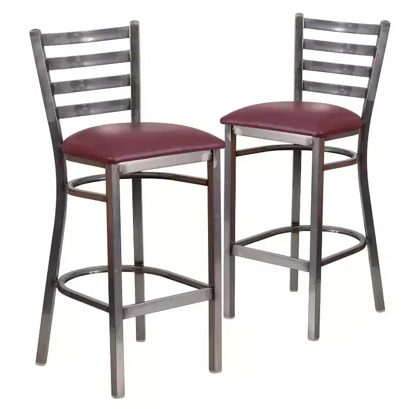 Emma and Oliver 2 Pack Clear Coated Ladder Back Metal Restaurant Barstool