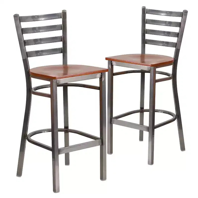 Emma and Oliver 2 Pack Clear Coated Ladder Back Metal Restaurant Barstool
